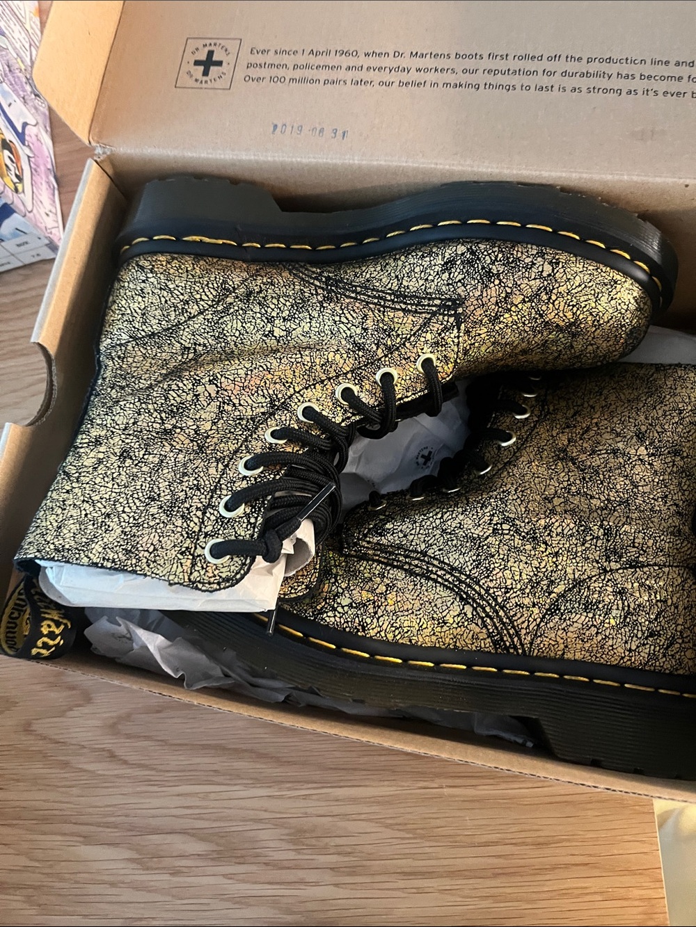 Dr. Martens 1460 Pascal Gold Iridescent Crackle Ankle Boots